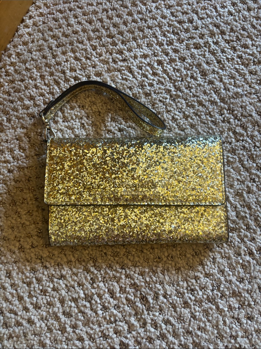kate spade Gold Glitter Wristlet Clutch with Detachable Strap